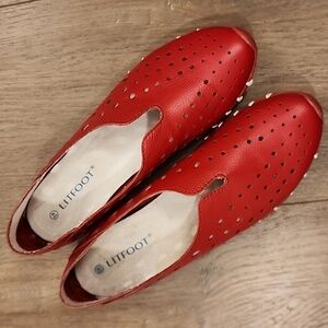 Lit Foot Slip-On Leather Walking Shoes LF9010-4 Red White Size 40/US 9-9.5
